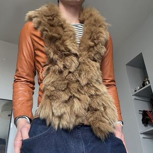 Vintage Genuine Fox Fur/Leather Coat With Belting Light Brown Size Women’s S